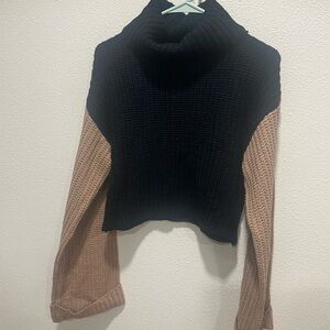 Black and Tan Women's Cropped Turtle Neck Sweater